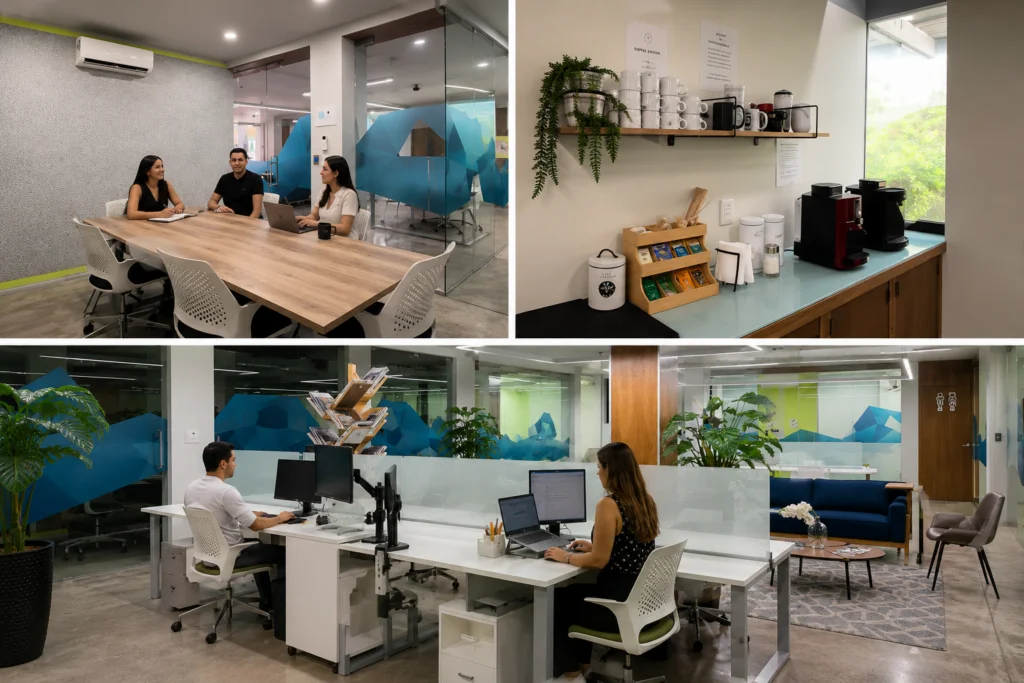 Infraestructura premium incluida en coworking Works+ en Querétaro